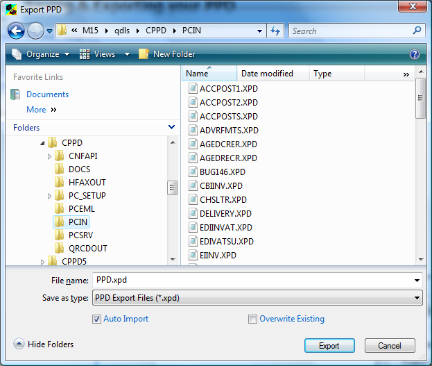 Export PPD using Shared Folders
