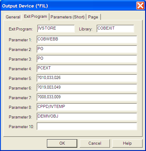 IVSTORE Output Device parameters